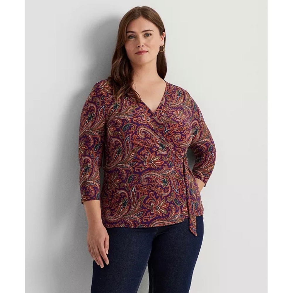 Lauren Ralph Lauren Plus Size Paisley Faux Wrap Jersey Top 3X
